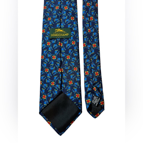 Longchamp Vintage Italian Silk Horse Head Tie in Blue Design - Picture 2 of 7